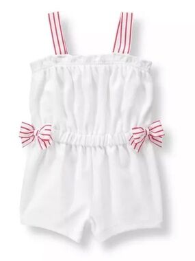 Janie & Jack  Bow Terry Romper  White with Red bows Terry Romper Shorts
